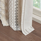 Cotton Printed Curtain Panel with Chenille Stripe and Lining Ivory 50x95'