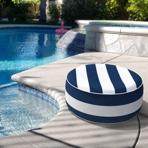 Outdoor Inflatable Ottoman - Navy Blue/White Striped