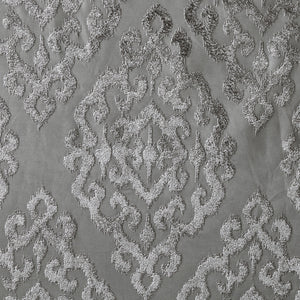 Charcoal Knitted Jacquard Damask Blackout Curtain Panel with Silver Grommets
