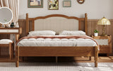 Queen Size Wooden Platform Bed with Natural Rattan Headboard