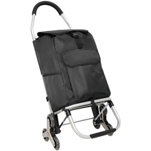 Foldable Shopping Stair Trolley With Triangular Wheels And Removable Waterproof Bag - Black