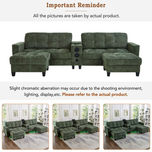 Modern Sectional Sofa U-Shaped With Movable Ottomans, tooth Speakers, LED Lights And Modular Storage