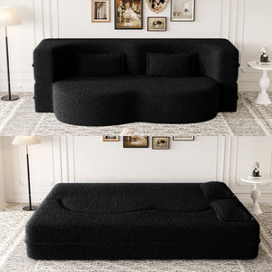 Modern Floor Sofa with 2 Pillows, Convertible Teddy Fabric Foam Filled Bed