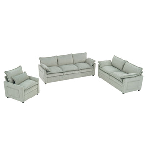 Modern Sofa Set With Double Layer Cushion And Side Storage Pockets