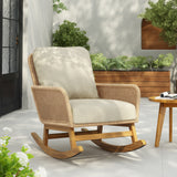 Contemporary Minimalist Beige Wicker Rocking Chair