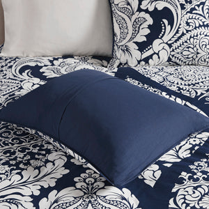 7 Piece Cotton Printed Comforter Set - Indigo - Cal King