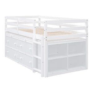 Loft Bed With Retractable Writing Desk And 4 Drawers, With Lateral Portable Desk And Shelves