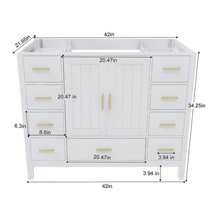 42" Bathroom Vanity Base Cabinet with 2 Soft-Close Double Doors & 9 Smooth Drawers
