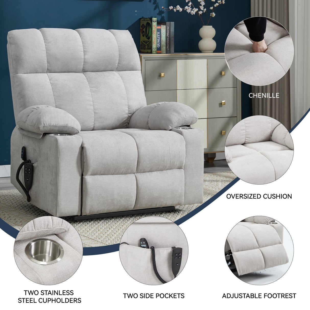 Beige Dual Motor Infinite Position Power Lift Recliner Chair