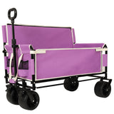 3-in-1 convertible folding wagon cart with bench seat & storage - 500lbs heavy-duty utility wagon, 180l capacity all-terrain wheels for camping, beach, sports, garden, purple