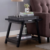 Home-End-Table-with-Drawer,-Side-Table-with-Storage-Shelf-in-Distressed-Grey-&-Black-