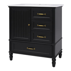 30" Bathroom Vanity With Sink, 3 Drawers, Adjustable Feet