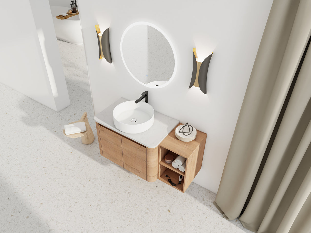 42" Wall-Mounted Bathroom Vanity With Ceramic Art Sink