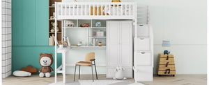 Loft Bed With Bookshelf, Drawers, Desk, And Wardrobe