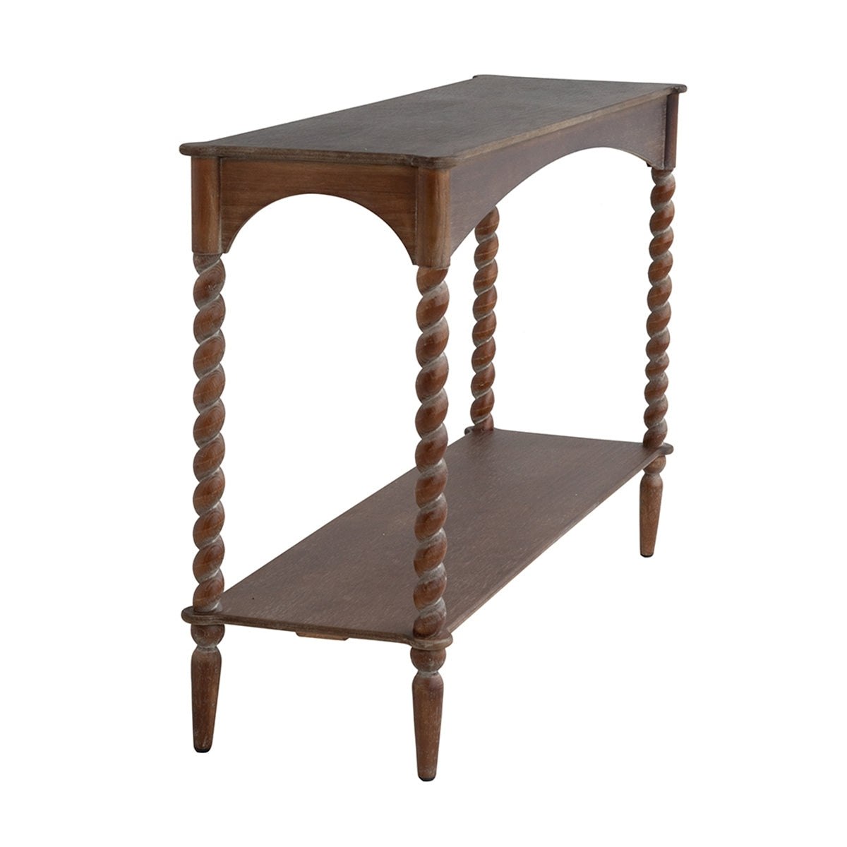 47x14x30" Rustic Brown Wood Console Table with Turned Spiral Legs and Lower Shelf