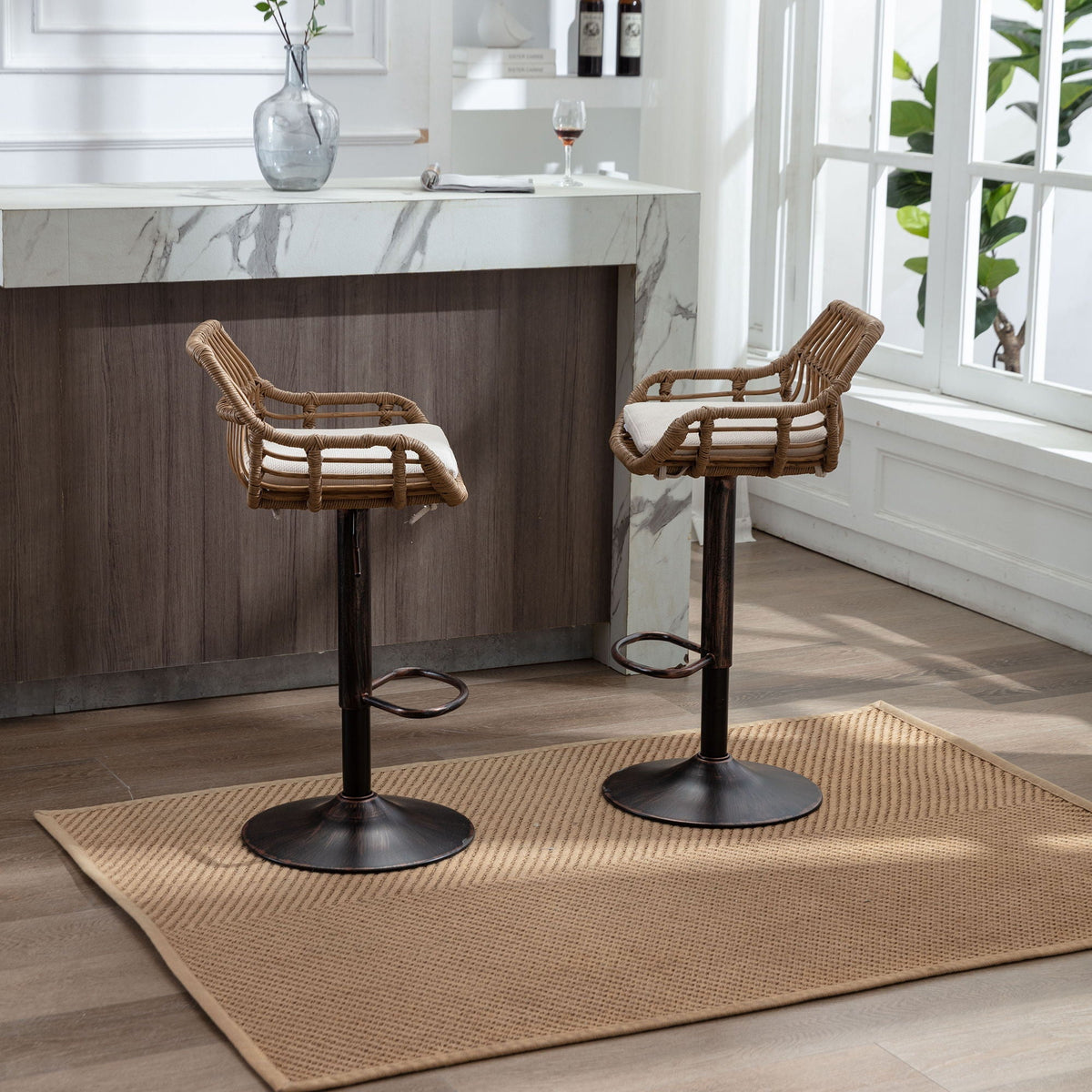 Modern Swivel Bar Stools Adjustable Counter Chairs With Footrest (Set of 2)