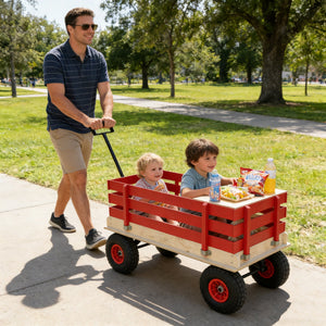 Children's and Garden Wooden Carriage with All-Terrain Inflatable Wheels