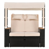 Bethany Two-Person Outdoor Rattan Daybed with Adjustable Canopy and Hidden Storage