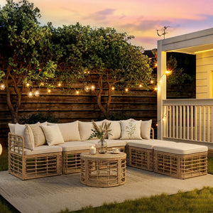 Outdoor Patio Furniture, All-Weather Rattan Sectional Sofa Set With Thick Cushions And Pillows, Freely Combined Conversation Sets For Garden, Backyard, Balcony