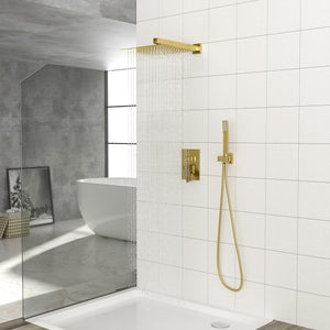 Dual Shower Head System with 12" Square Rain Shower and Valve - Black, Gray, Pearl Silver, Gold