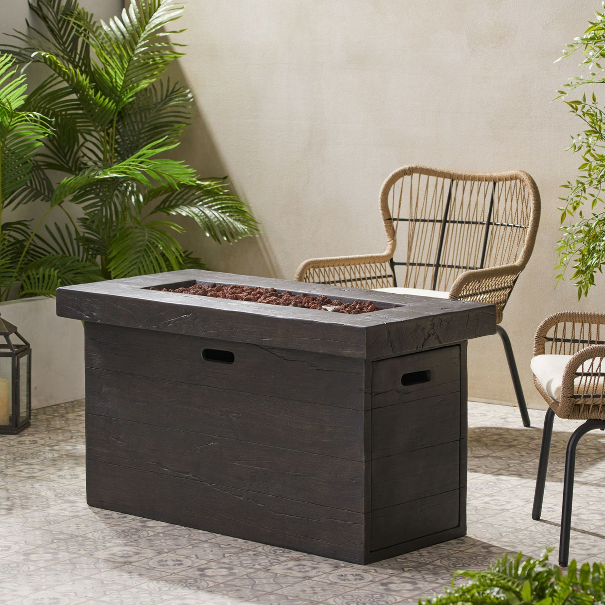 Custer - Rectangular Fire Pit 50, 000 Btu Magnesium Oxide - Brown