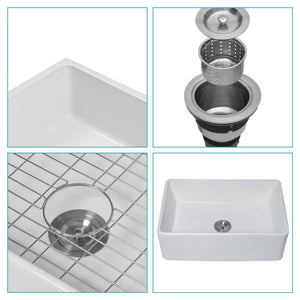 Apron Front Reversible Single Bowl Kitchen Sink & Grid And Strainer