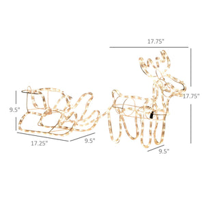 LED Reindeer Sleigh Outdoor Christmas Decoration with 192 Warm LED Lights - Steel
