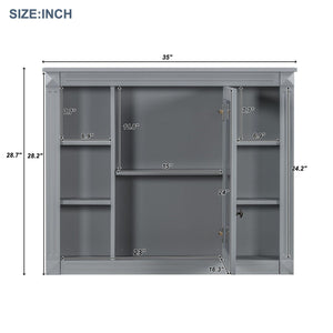 Wall Mounted Bathroom Storage Cabinet with Mirror - Blue, White, or Dark Gray