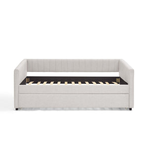 Upholstered Daybed With Trundle With Vertical Stripes