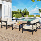 U_Style Multi-Person Outdoor Iron Sofa Set with Rattan Decoration