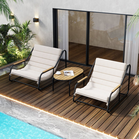 Three-Piece-Outdoor-Chaise-Lounge-&-Acacia-Table-Ensemble-Outdoor-Seating