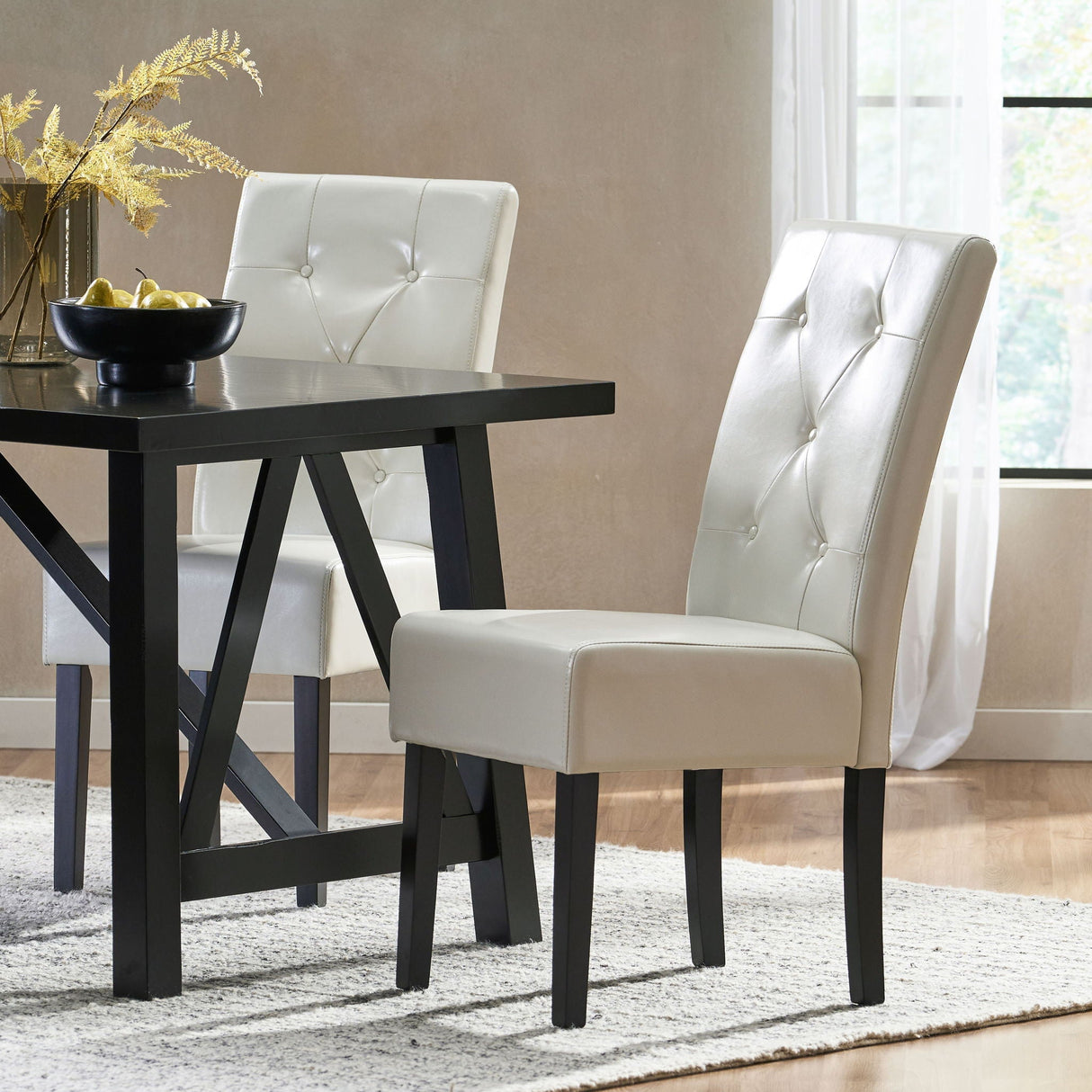 Carter 5 Tuft Dining Chair with Button Tufted Backrest and Espresso Legs - Ivory
