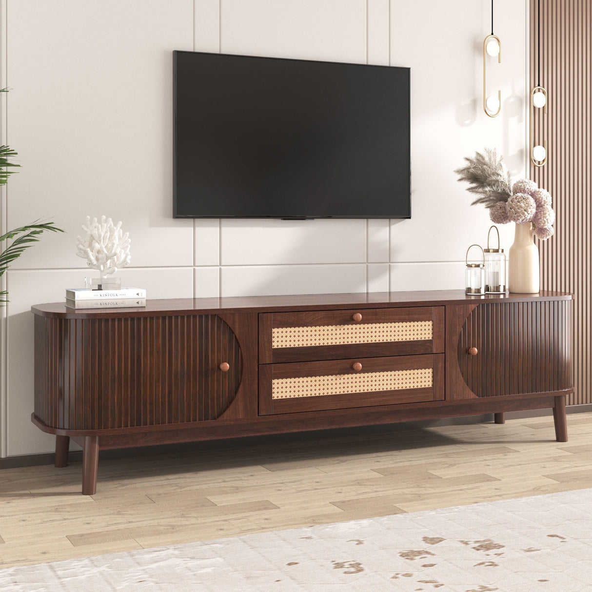 TV Stand for TVs Up to 75'' with Drawers and Sliding Doors