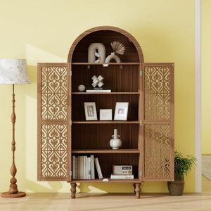 Tall Kitchen Pantry Cabinet With Hollow Carved Doors - Walnut