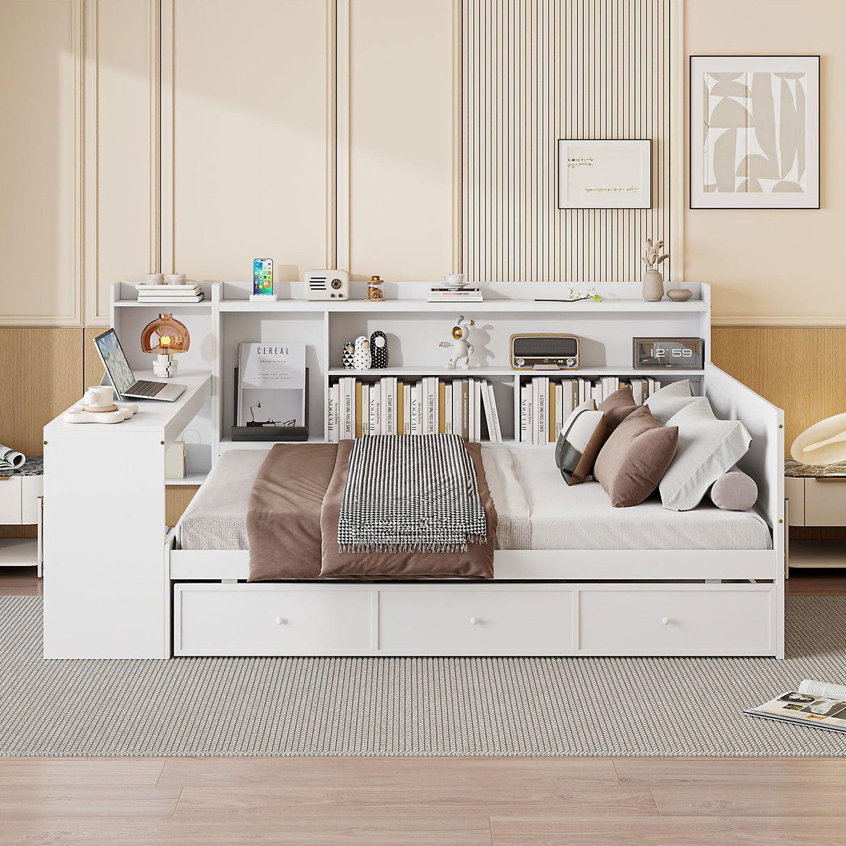 Daybed With 3 Drawers USB Ports And Desk