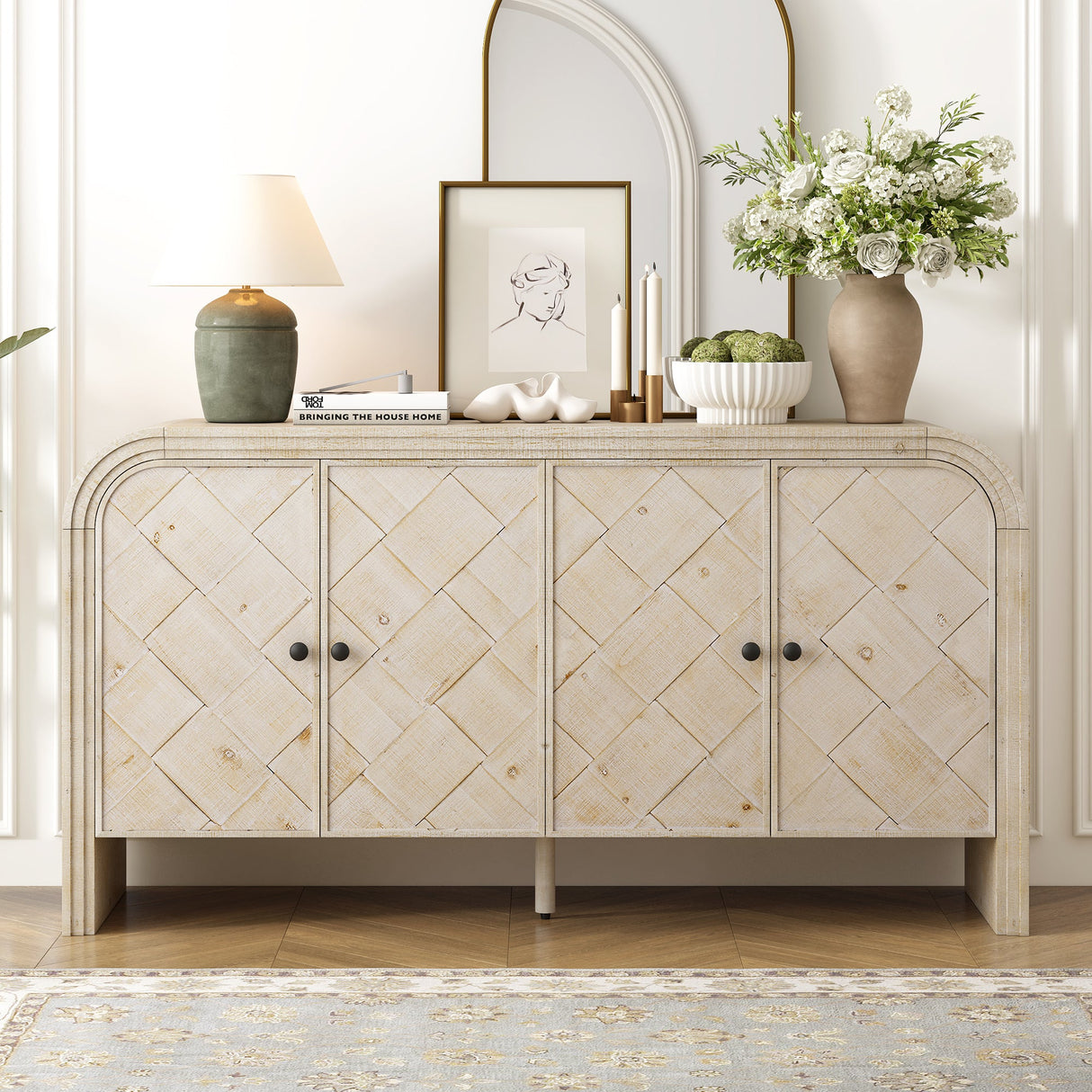 Handwoven Wood Slat Door Sideboard