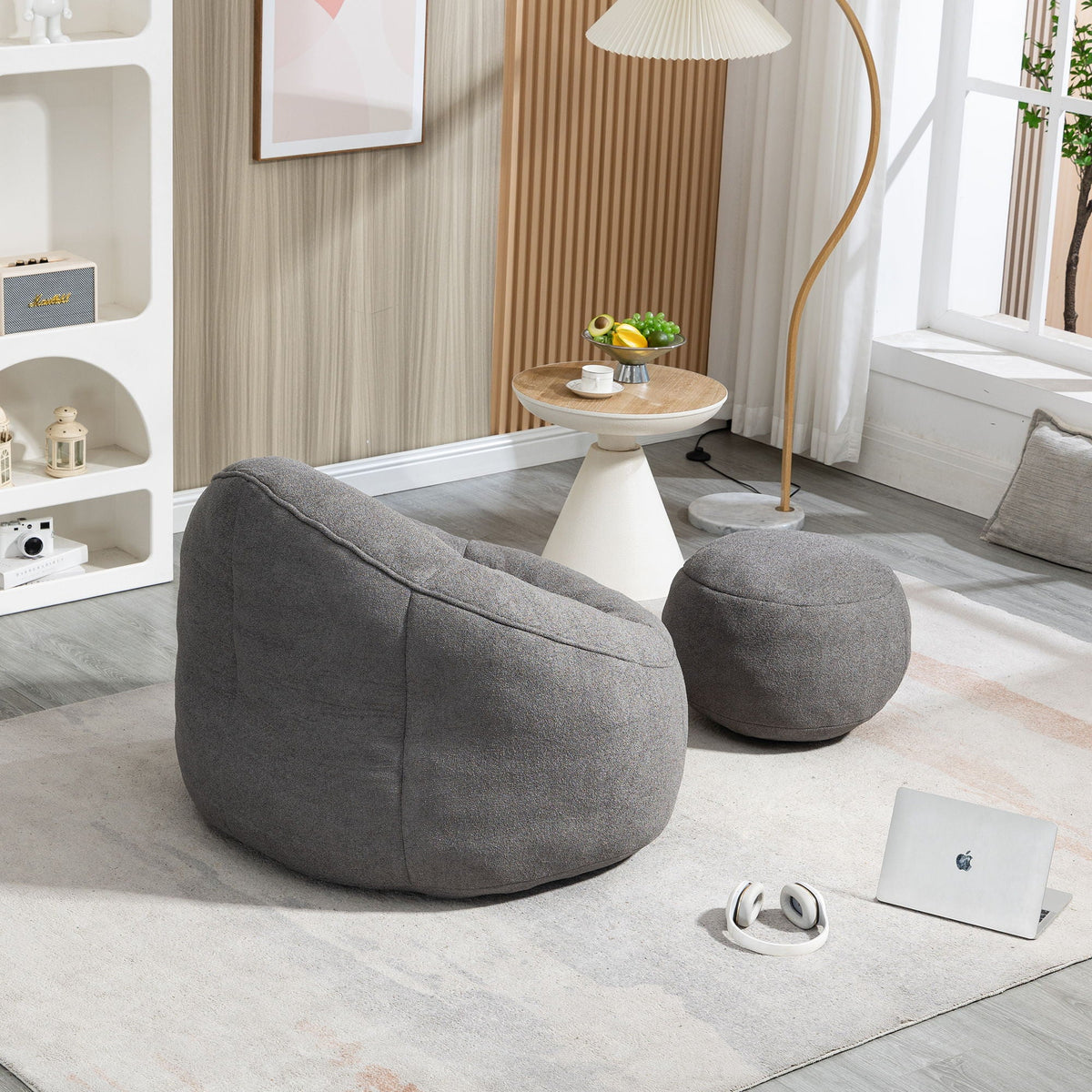 Bedding Bean Bag Sofa Chair High Pressure Foam With Footrest