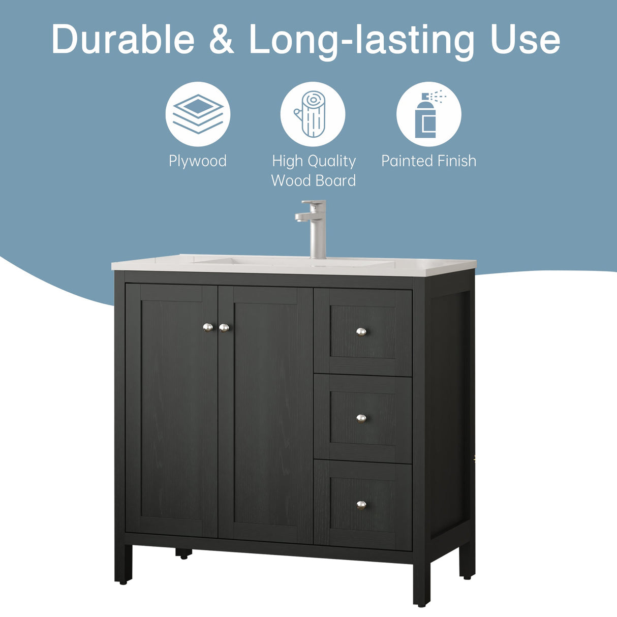 35.5" Modern Bathroom Vanity with Basin