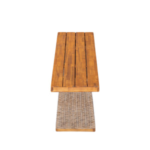 Outdoor 6 Pieces Acacia Wood Dining Set with Handwoven Rattan Legs, Brown Wicker