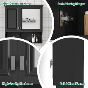 Wall Mounted Mirror Medicine Cabinet, Bathroom Storage With Doors And Open Shelves
