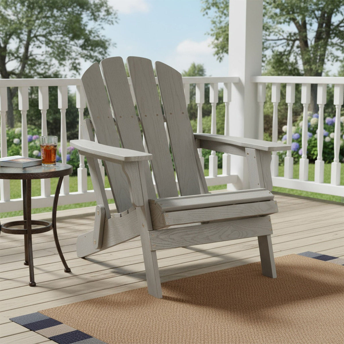 Oversize Outdoor Folding Adirondack Chair with Folding Design - Gray