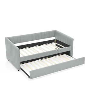 Upholstered Daybed With Trundle With Vertical Stripes
