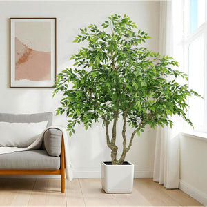 7FT Tall Artificial Banyan Tree with Natural Trunk and Realistic Silk Leaves