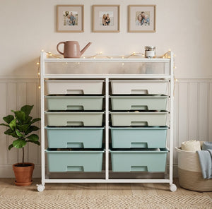White Large Capacity 2-Row 10-Drawer Rolling Storage Cart