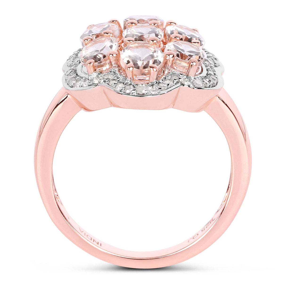 3.06 Carat Genuine Morganite and White Diamond .925 Sterling Silver Ring