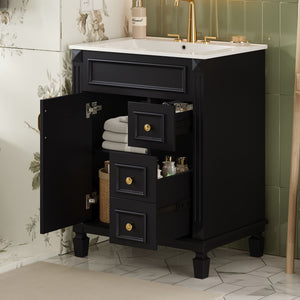 Compact Bathroom Vanity with Ceramic Sink and Storage Drawers - White, Green, Black