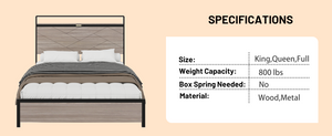 Antique Full Size Wooden Platform Bed Frame with LED Light Headboard