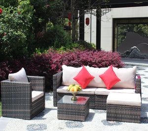 Rattan Patio Furniture Set Wicker Sofa Cushioned Sectional (4 Pieces, Brown)