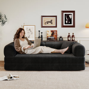 78.8' Compression Sofa,Convertible Floor Sofa Bed-with Pillow Back Support Armrest,Comfy Futon Couch Sleeper Bed,Loveseats Boneless Modular Sectional Sofa,Corduroy fabric,for Living Room,Bedroom,Black