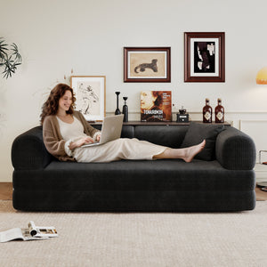 78.8' Compression Sofa,Convertible Floor Sofa Bed-with Pillow Back Support Armrest,Comfy Futon Couch Sleeper Bed,Loveseats Boneless Modular Sectional Sofa,Corduroy fabric,for Living Room,Bedroom,Black